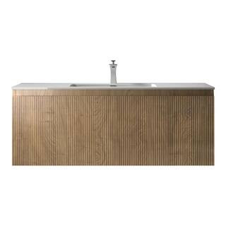 48 in. Single Yellow Oak Floating Vanity with Gloss White Resin Stone Top, 2-Drawers | The Home Depot