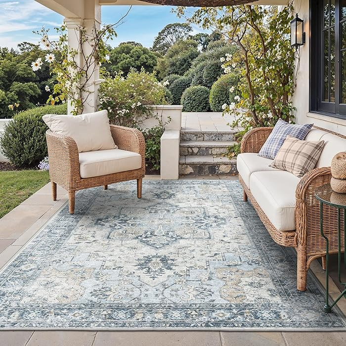 GENIMO Outdoor & Indoor Area Rug 5'x8', Waterproof, Non-Shedding, Easy Cleaning, Boho Mat for Pat... | Amazon (US)