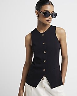 Black Crew Neck Waistcoat | River Island (UK & IE)