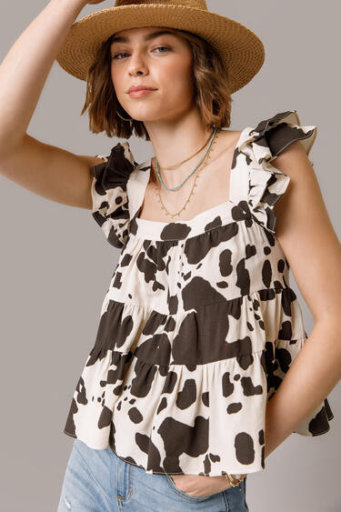 Cameron Cow Print Babydoll Blouse  - francesca's | Francesca's