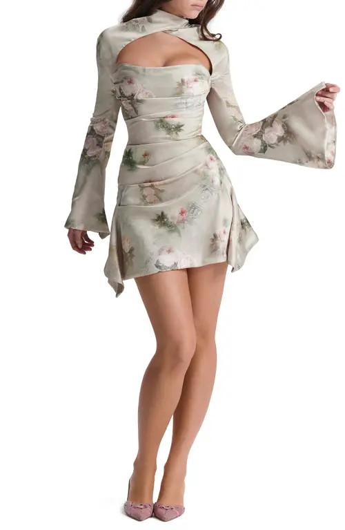 HOUSE OF CB Toira Satin Corset Minidress in Vintage Cream at Nordstrom, Size X-Large | Nordstrom