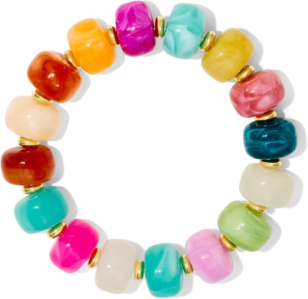 Beaded Bracelet for Women Colorful Chunky Beaded Bracelet Boho Summer Bracelet Trendy Stretch Res... | Amazon (US)