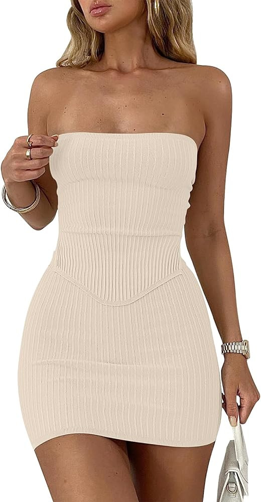 ANRABESS Women 2 Piece Skirt Sets Summer Strapless Crop Top Matching Bodycon Sexy Going Out Mini ... | Amazon (US)