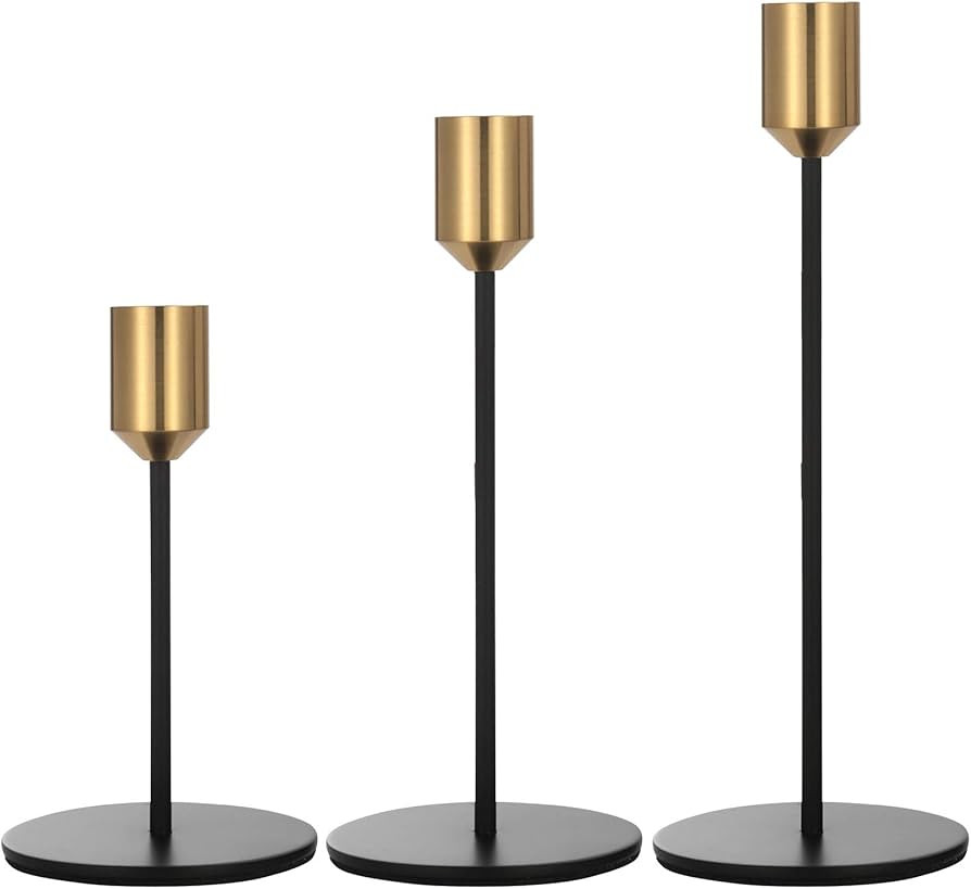 Anndason Set of 3 Gold & Black Candlestick Holders Brass Candle Holder Taper Candle Holders Candl... | Amazon (US)