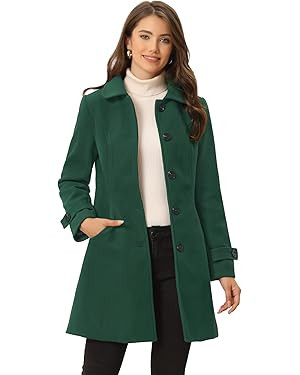 Allegra K Women's Winter Outerwear Overcoat Peter Pan Collar Mid-thigh A-line Single Breasted Pea... | Amazon (US)