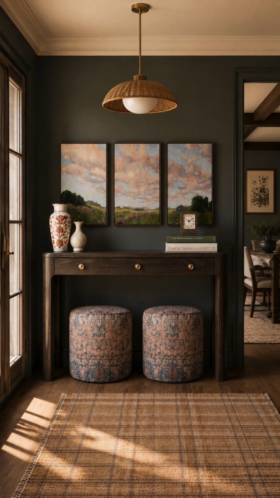 The warm natural light, rich textures, and layered neutral tones make this entryway feel both elevated and approachable. I love mixing darker paint colors with warm woods and woven textures to create a space that feels timeless, grounded, and welcoming year round.

warm modern transitional decor, moody entryway ideas, dark cozy interiors, warm wood console styling, luxury foyer inspiration, layered entryway textures, collected home aesthetic, woven decor accents, cozy elegant interiors, designer inspired home decor, timeless foyer styling, warm ambient entryway, sophisticated neutral interiors, transitional home inspiration, earthy luxury decor, cozy welcoming spaces, moody traditional interiors, elevated neutral styling, classic entryway inspiration, warm layered home decor 

 #LTKHome #LTKSaleAlert