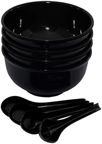 Calvin & Co Set of 4 Melamine Miso Soup Cereal Bowls and Spoons 6.5 inches (Large, Black) | Amazon (US)