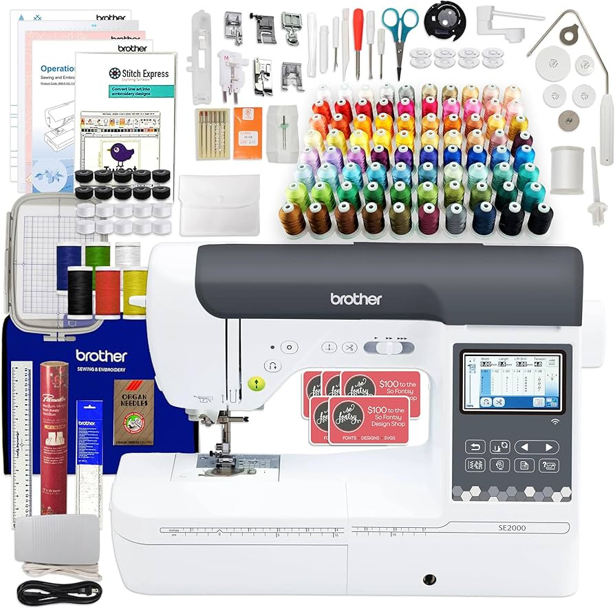 Brother SE2000 5"" x 7"" Embroidery & Sewing Machine with 80 Embroidery Spools & Digitizing Bundl... | Amazon (US)