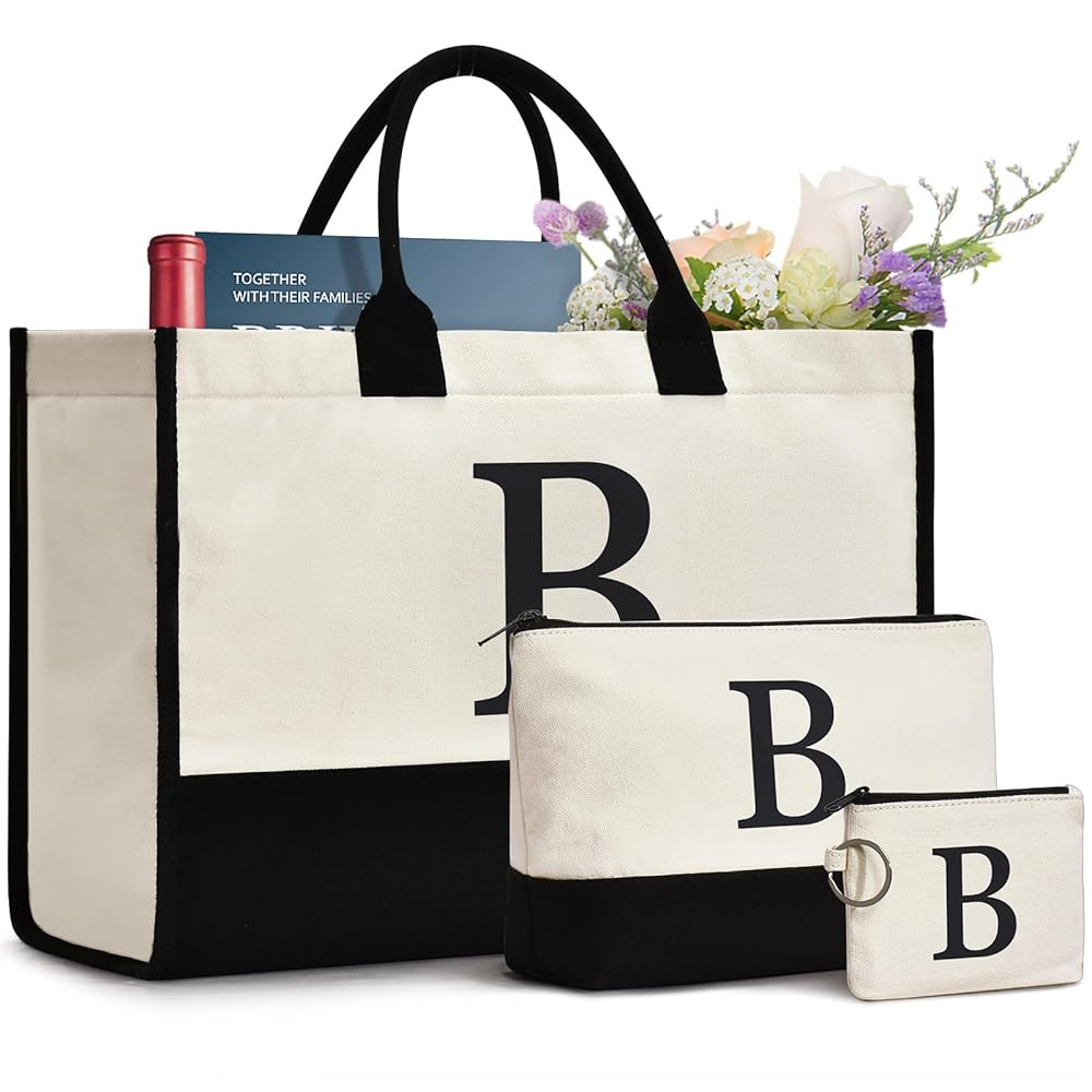 Initial Canvas Tote Bag Birthdays Gift for Women Mom Teacher Friend Bridesmaid,Custom for Wedding... | Amazon (US)