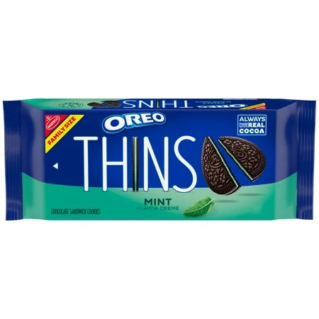 OREO Thins Mint Creme Chocolate Sandwich Cookies, Family Size, 11.78 oz | Walmart (US)