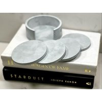 Concrete Coaster Set With Matching Holder | Of 4 Round Cement Coasters Coffee Table Decor Bar Cart A | Etsy (US)