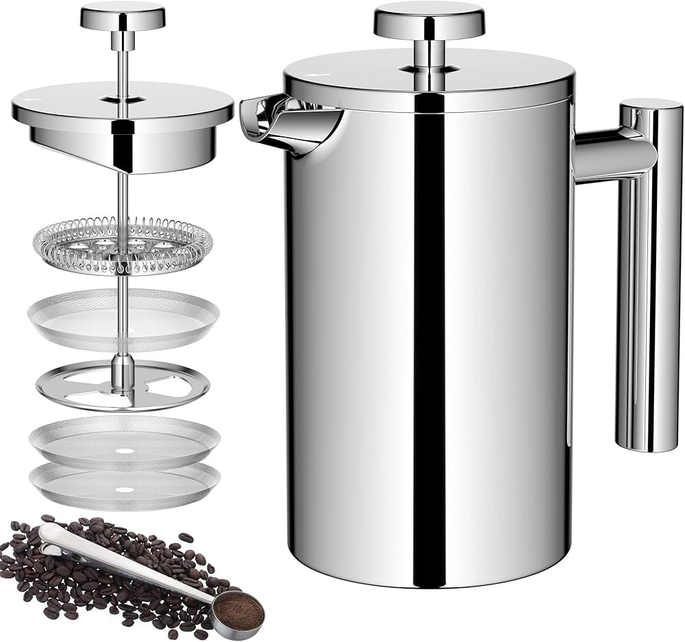 French Press Coffee Maker Small,600ml/20oz Double-Wall Insulated Stainless Steel, 3 Level Filtrat... | Amazon (CA)