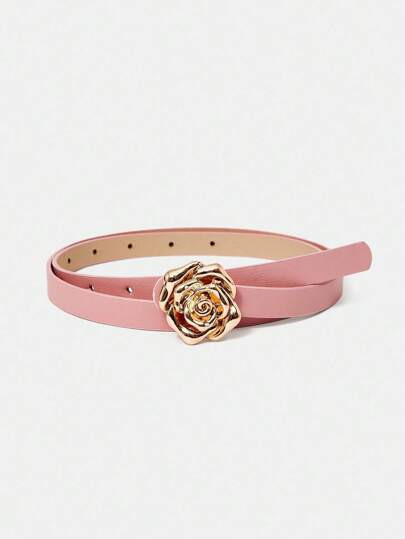 MOTF PREMIUM 1PC WOMEN'S ELEGANT GOLD ROSE FLOWER PINK BELT , VERSATILE FOR DAILY WEAR | SHEIN