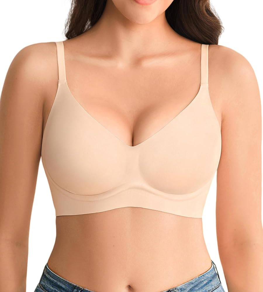 Jelly Bras for Women No Underwire - Wireless Seamless Padded Bralette, Full Coverage Back Smoothi... | Amazon (US)
