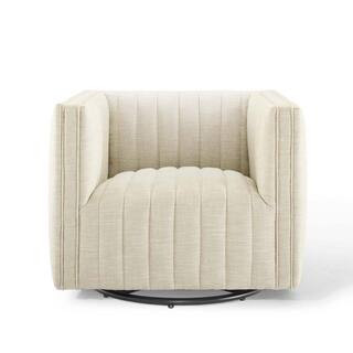 Beige Perception Tufted Swivel Upholstered Armchair | The Home Depot