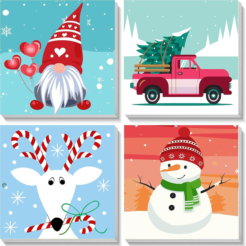 Yijingtop 4 Packs Framed Chrsitmas Paint by Numbers Kit for Kids Ages 8-12,Snowman Easy Acrylic P... | Amazon (US)