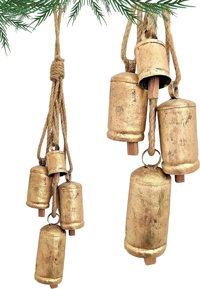 Carfar Rustic Style Bells Cluster Hanging Handmade Metal Harmony Christmas Hanging Cow Bells on J... | Amazon (US)