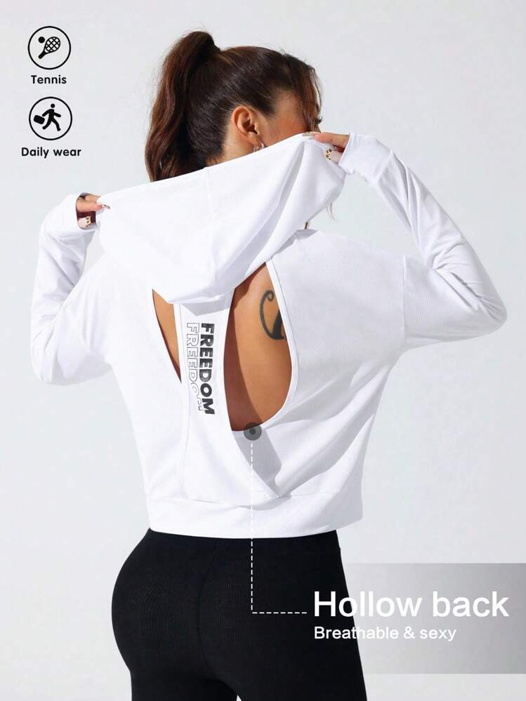 SHEIN Sovereign Charm Women Hollow Out Minimalist Letter Print Casual Sweatshirt | SHEIN
