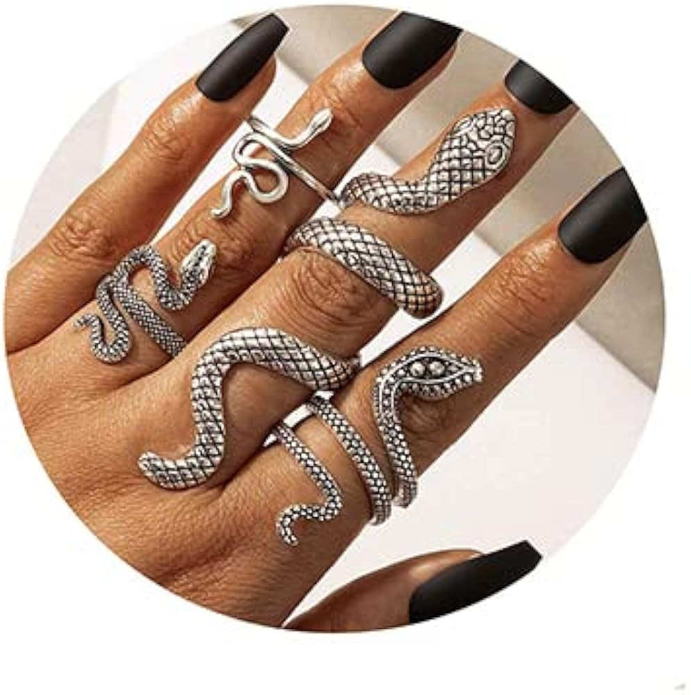 GRAEEN Snake Ring Vintage Snake Knuckle Rings Statement Biker Stackable Ring Reptile Serpent Band... | Amazon (US)