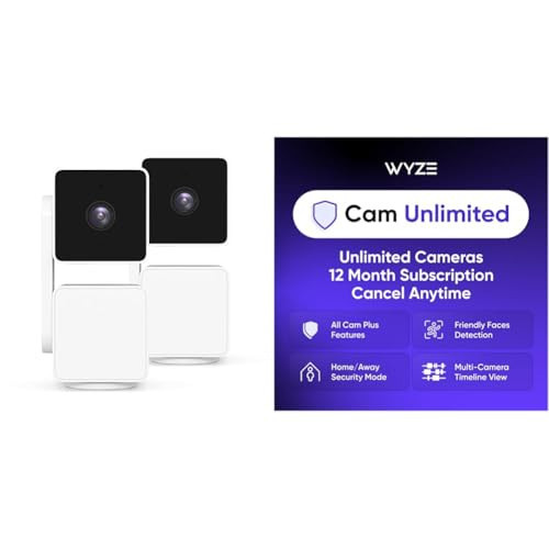 WYZE Cam Pan v3 2-Pack with Wyze Cam Unlimited Yearly, covers Unlimited Wyze cameras, Auto-Renews at $99.99/year, Activation Required | Amazon (US)