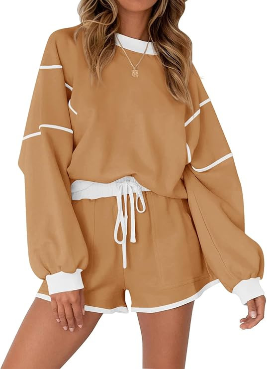 Yousify Womens Sweatsuits 2 Piece Outfits Oversized Crewneck Sweatshirts High Waisted Casual Shor... | Amazon (US)