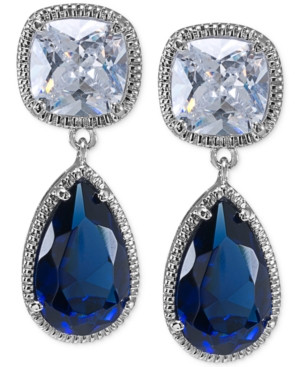 Carolee Silver-Tone Blue and Clear Crystal Double Drop Earrings | Macys (US)