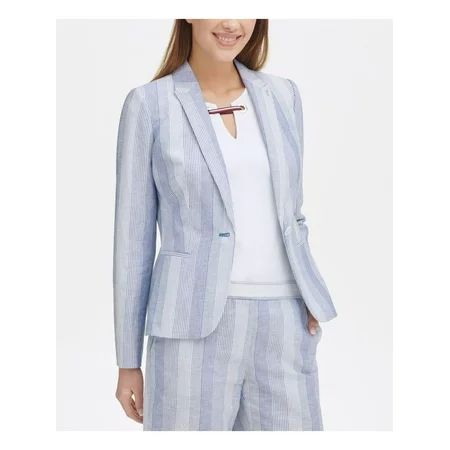 TOMMY HILFIGER Womens Light Blue Single Button Striped Blazer Wear To Work Jacket Size 2 | Walmart (US)