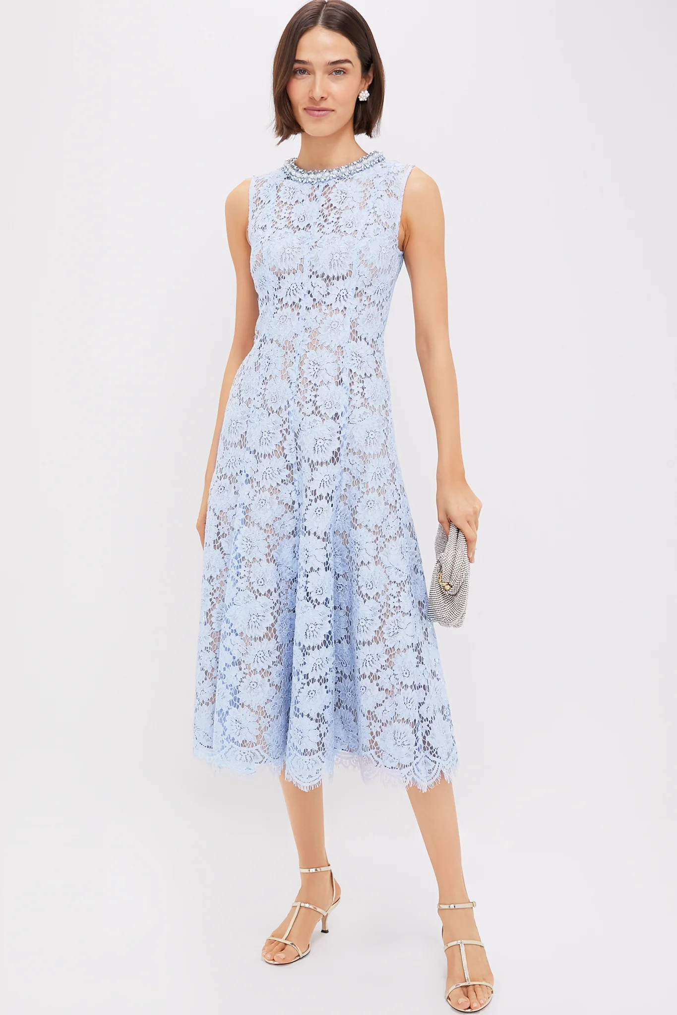 Blue Fine Lace Pearl Midi Dress | Tuckernuck (US)