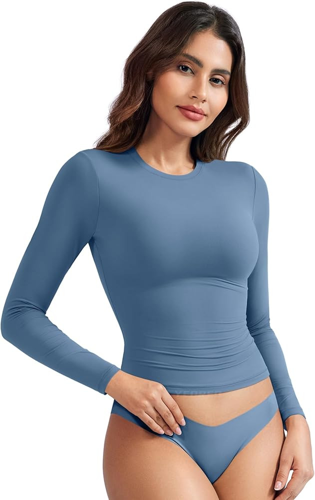 YEOREO Long Sleeve Shirts for Women y2k Tops Double Lined Basic Tee Crew Neck Going Out Sweeney W... | Amazon (US)