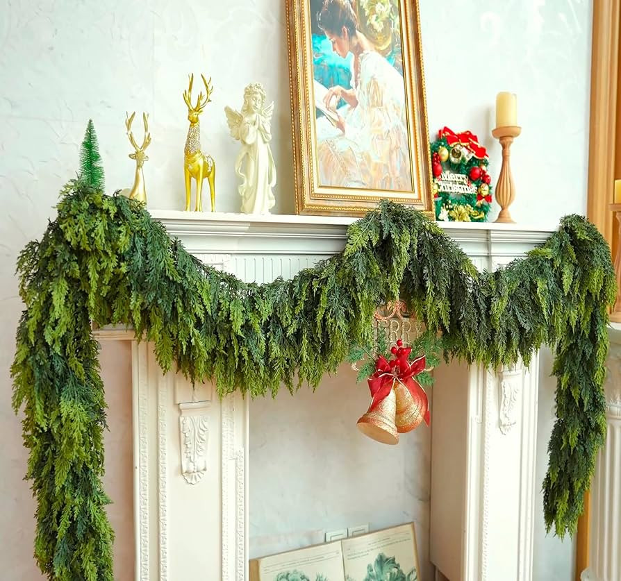 9 Ft Christmas Garland Real Touch Delux Cedar Garland Christmas Decorations Lush Realistic Faux W... | Amazon (US)