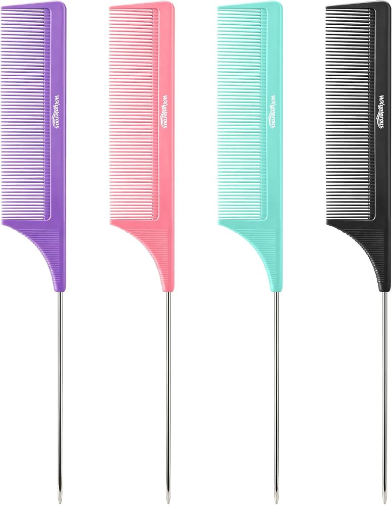 4 PCS Rat Tail Combs\uff0cFine Tooth Parting Comb \uff0c9Inch Anti-static Carbon Fiber Heat Resis... | Amazon (US)