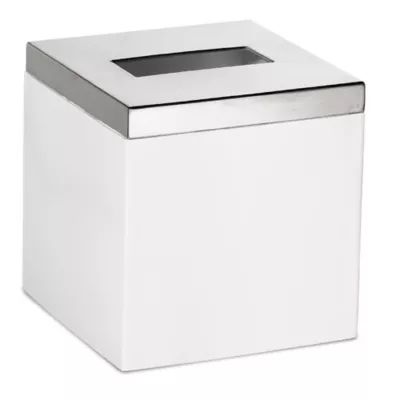 Roselli Trading Suites Boutique Tissue Box Cover in White/Stainless Steel | Bed Bath & Beyond