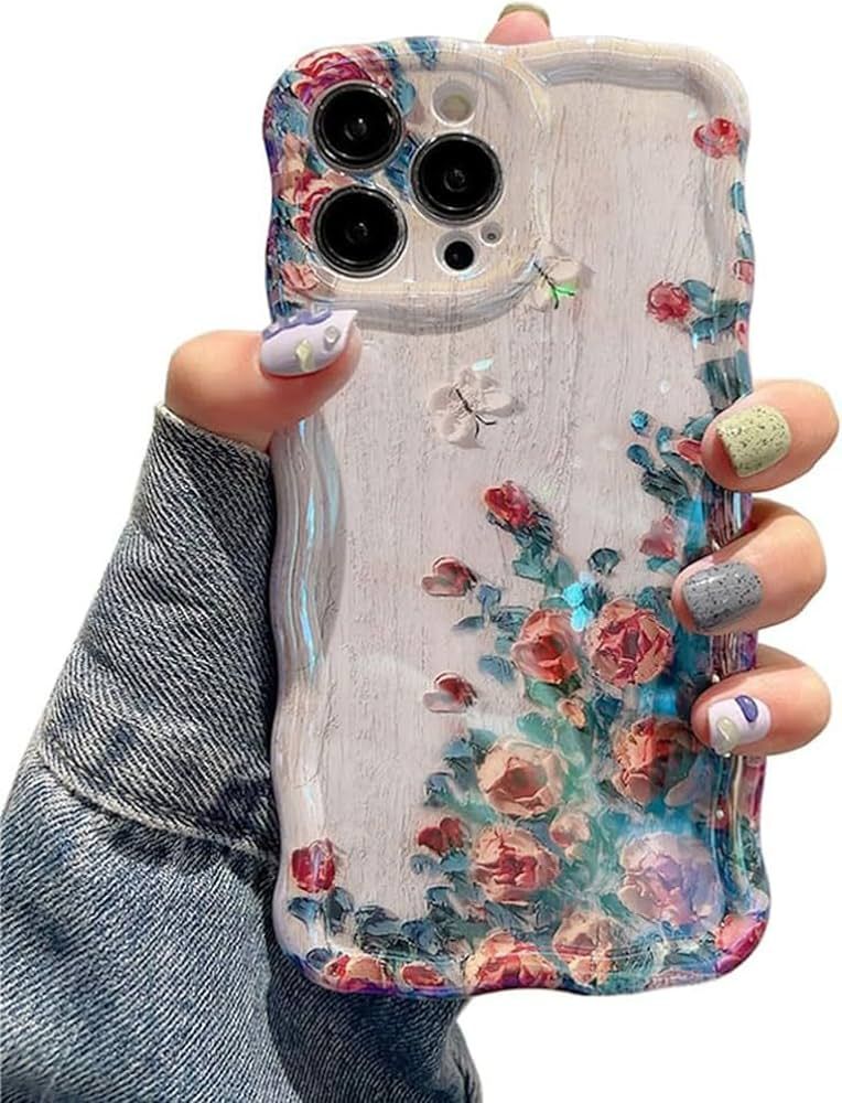EYZUTAK Case for iPhone 14 Pro Max, Colorful Retro Oil Painting Printed Flower Laser Glossy Patte... | Amazon (US)