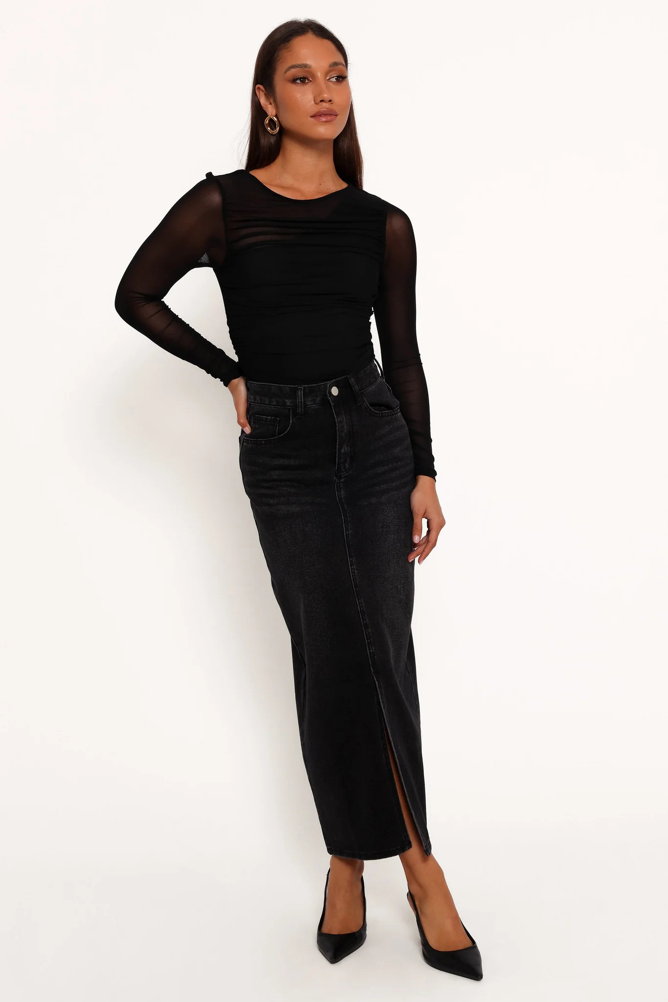 Dana Denim Midi Skirt - Black Wash | Petal & Pup (US)