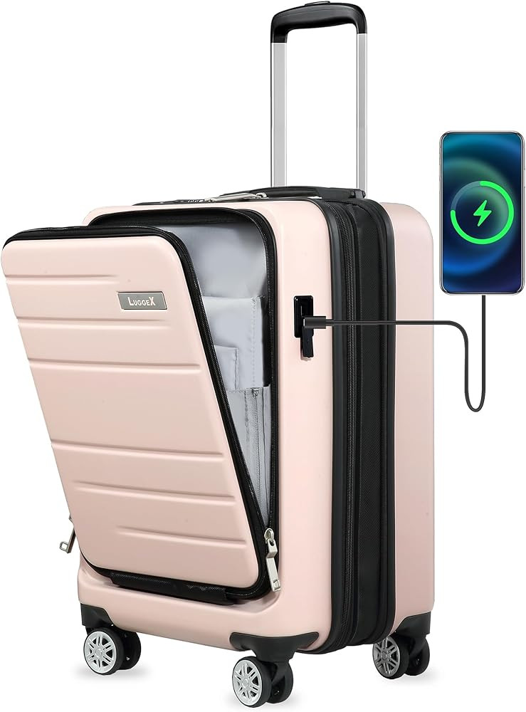 LUGGEX Carry On Luggage with Front Pocket, Expandable Polycarbonate Hard Shell Suitcase with USB ... | Amazon (US)