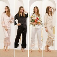 Long Satin Feather Pajama Set Sleeve & Pants Pajamas, Bridal Pajamas Set, Bride Pjs, Party Christmas Gifts | Etsy (US)