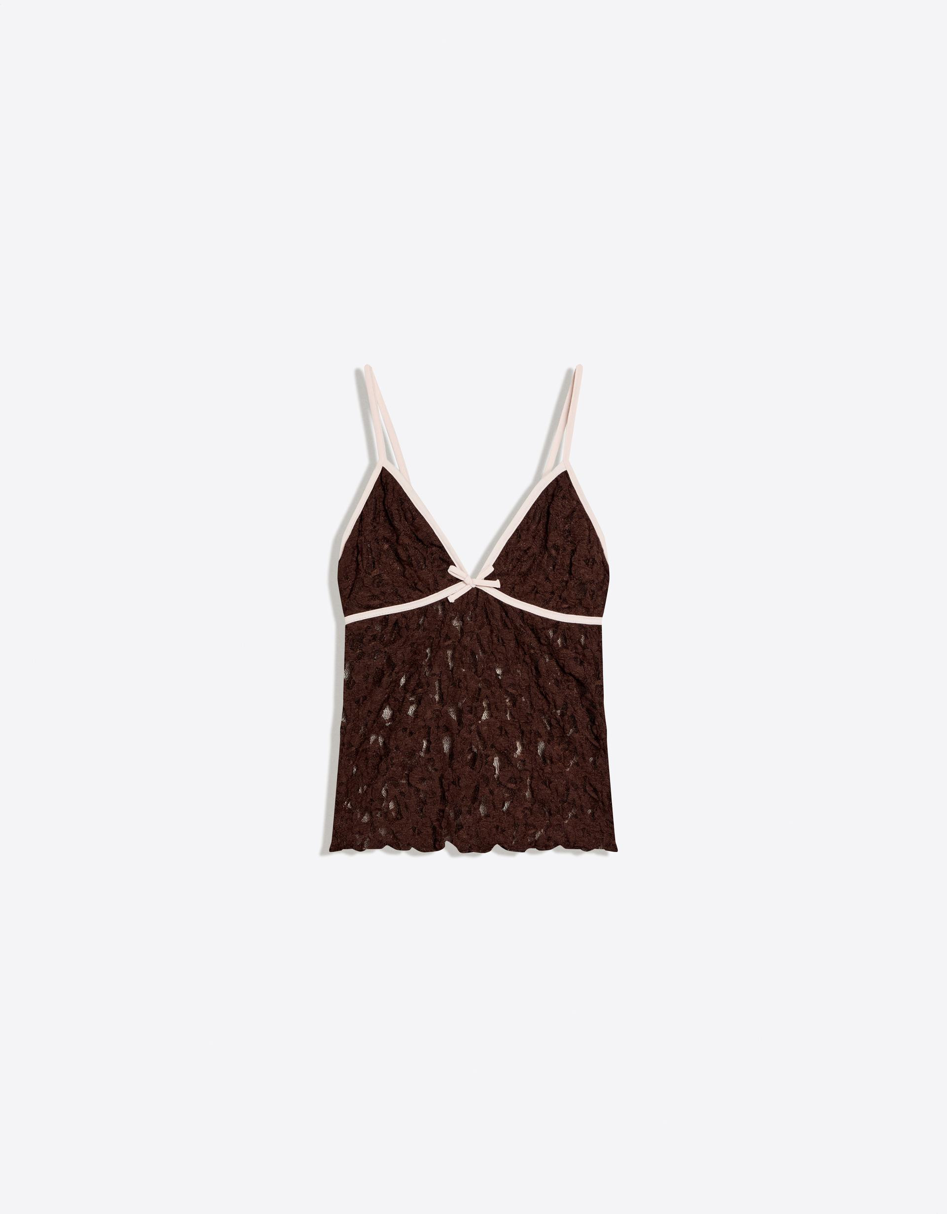 Lace bow strappy top - Tops and bodysuits - Women | Bershka UK