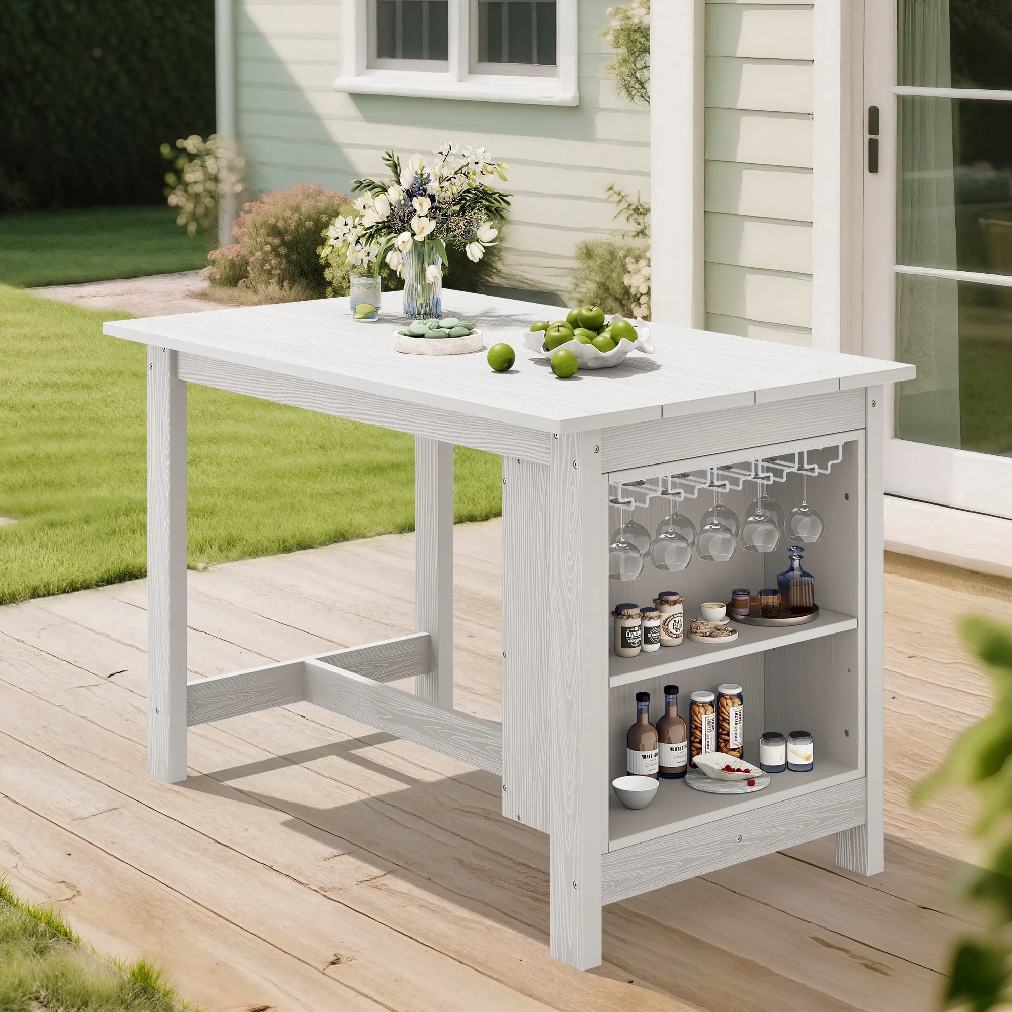 SERWALL Outdoor Bar Table with 2-Tier Storage & Wine Rack, All Weather Patio Bar Table, 36" Count... | Walmart (US)