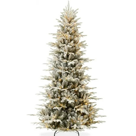 Best Choice Products 6ft Pre-Lit Flocked Artificial Aspen Noble Fir Christmas Tree w/ 1,350 Branch Tips, 300 LED Lights | Walmart (US)