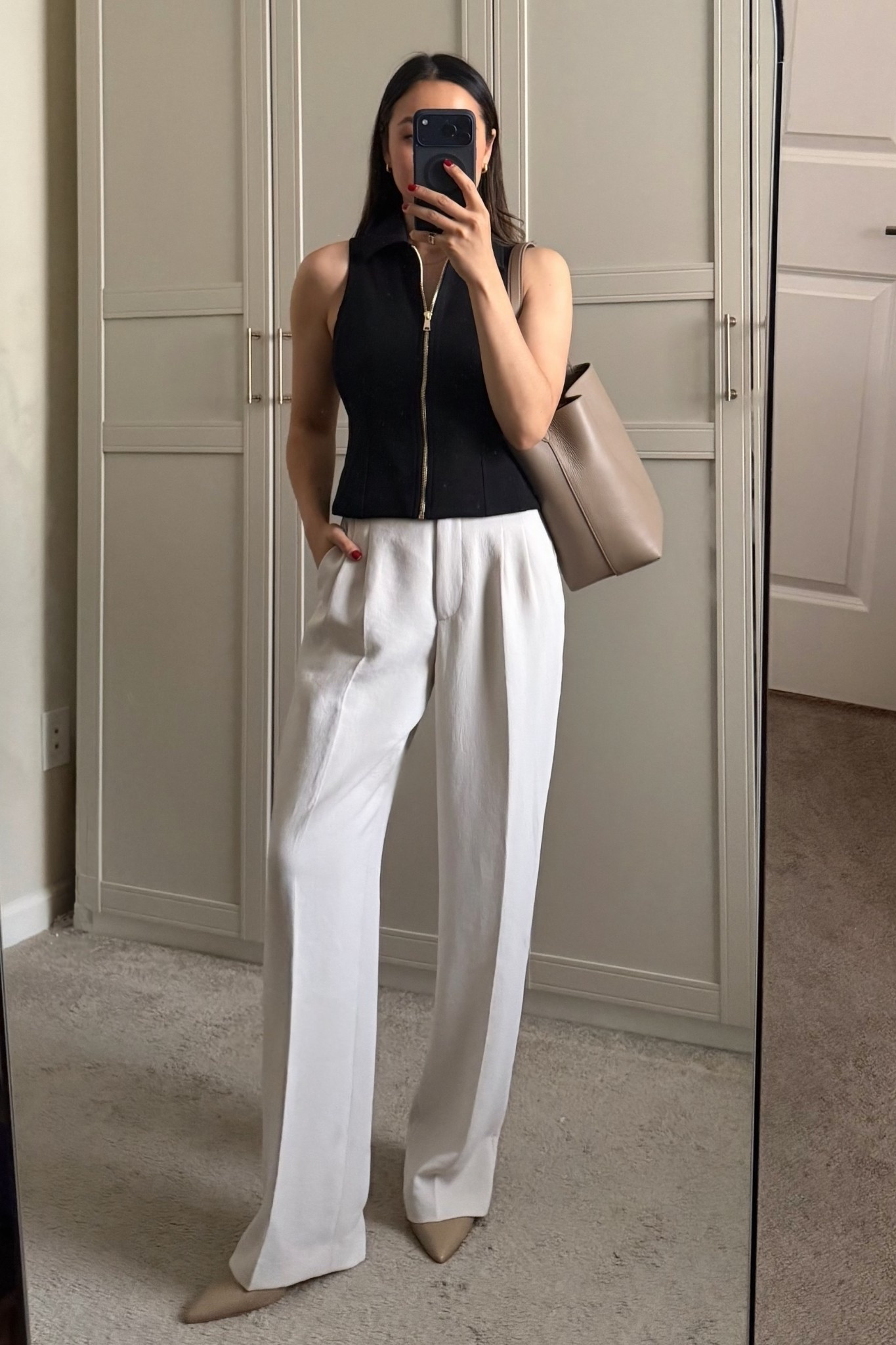 Spring work outfit 

WHBM zip up top (on sale)- comfy and flattering vest with good coverage & no gapping

Aritzia effortless pants - regular inseam

#LTKSaleAlert #LTKWorkwear