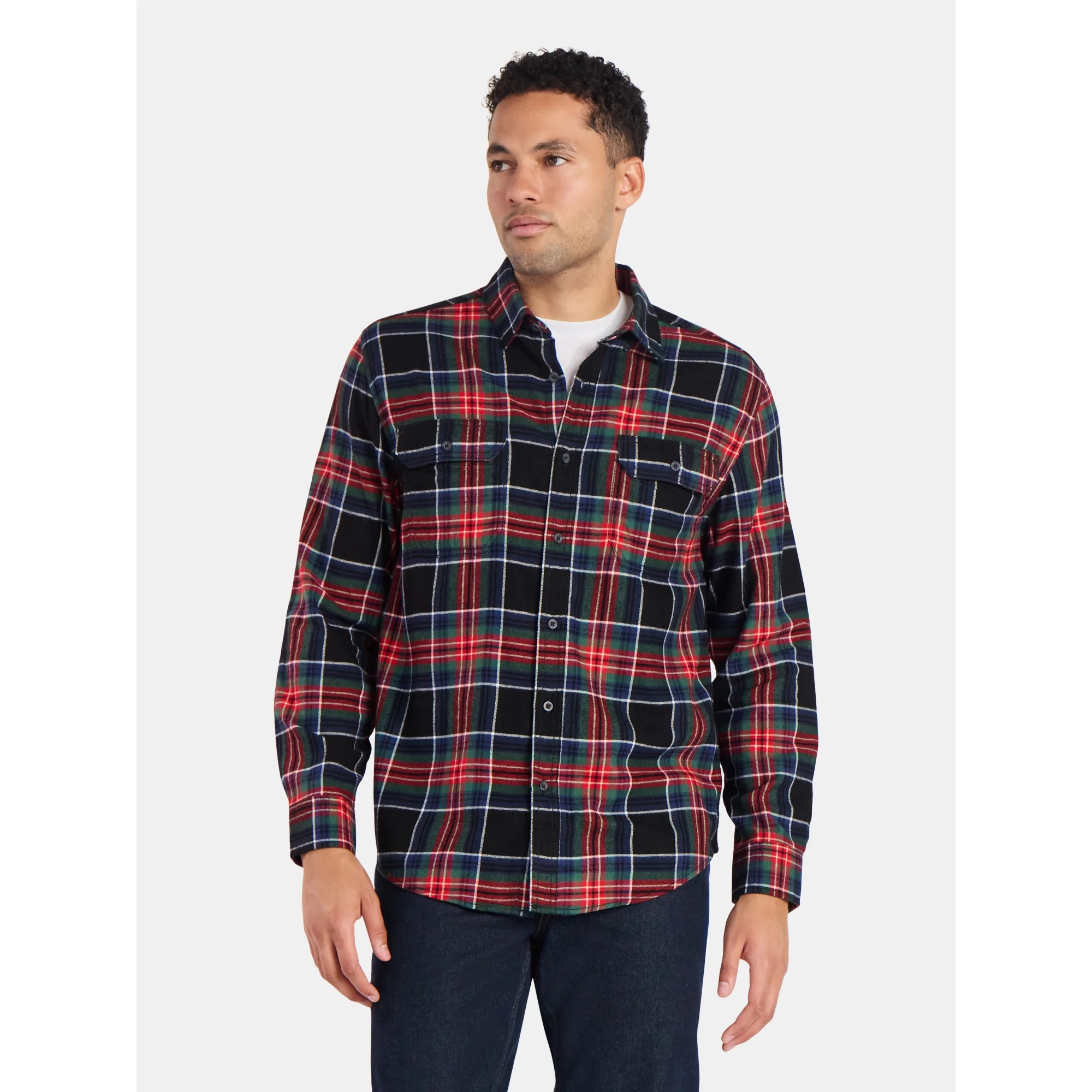 George Men's and Big Men's Double Pocket Flannel Shirt, Sizes XS-3XLT | Walmart (US)