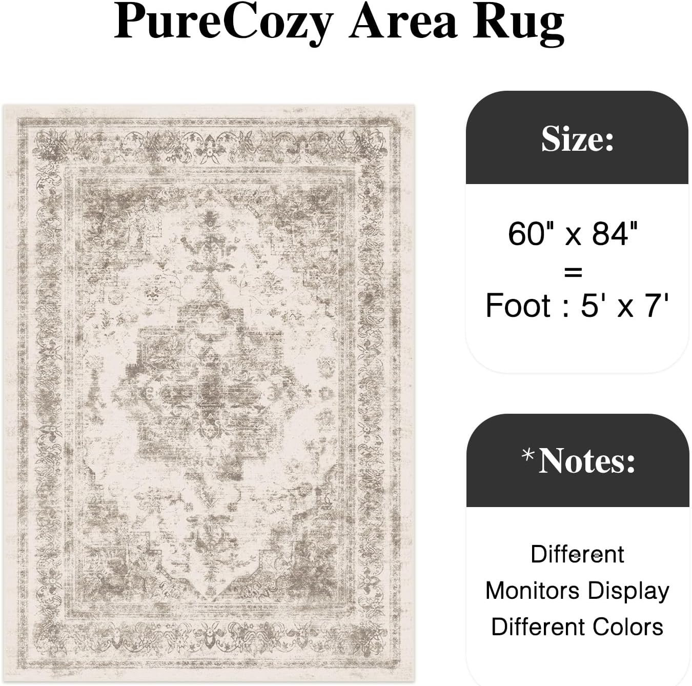 Vintage Area Rug 5x7 Indoor Bedroom Rug Kitchen Taupe Medallion Washable Living Room Carpet Retro... | Amazon (US)