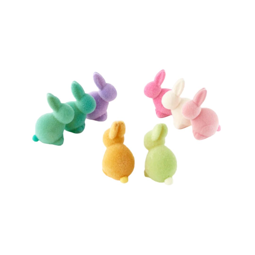 Large Flocked Pastel Seated Bunny | Pink Antlers