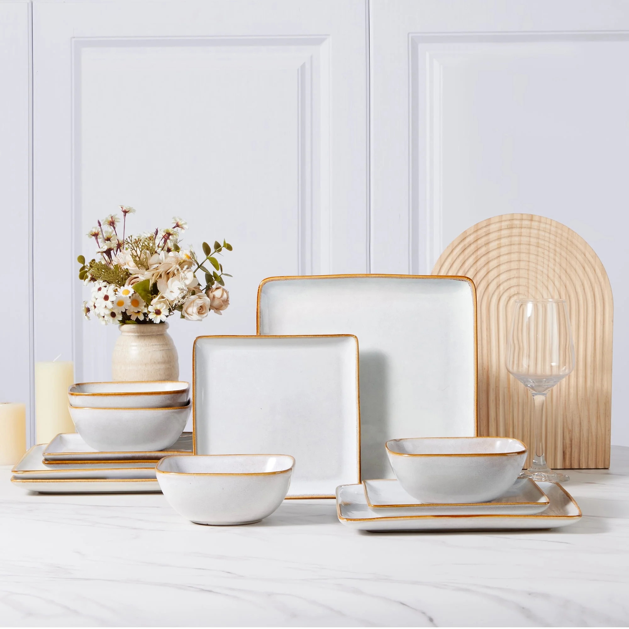 Vesteel Square Dinnerware Sets for 4, 12-Piece Stoneware Dish and Bowls Set, Handmade Reactive Gl... | Walmart (US)