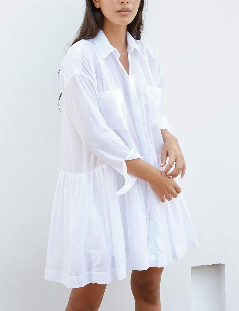 Bsubseach Women Embroidered Half/Long Sleeve Swimsuit Cover Up Mini Beach Dress | Amazon (US)