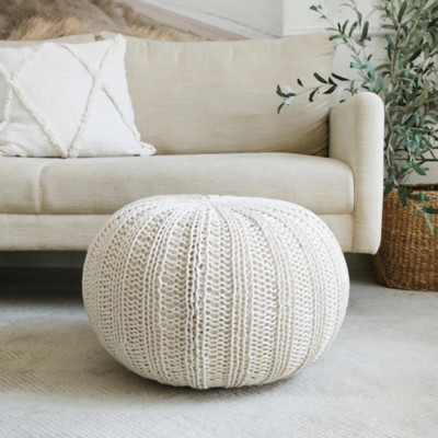 Celtic Cableknit Pouf, Ivory | Ashley Homestore