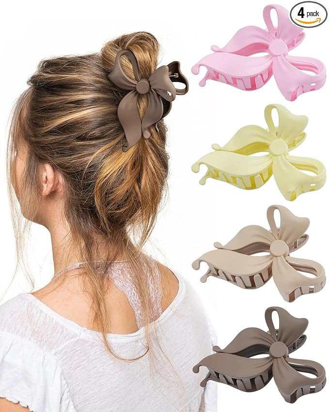 4 PCS Bow Hair Clips Bow Claw Clip for Women, Large Hair Claw Clips for Thin Thick Long Hair Cute... | Amazon (US)