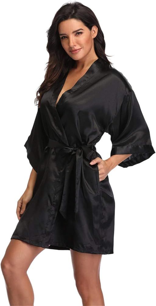 Women's Pure Short Silky Robes Bridesmaid Bride Party Satin Robes Sleepwear | Amazon (US)