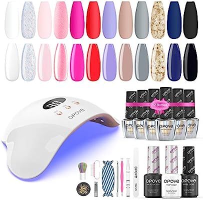 Gel Nail Polish Kit with UV Light, opove Gel Nail Polish Set Soak Off with LED Nail Lamp Glitter ... | Amazon (US)