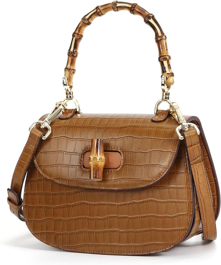 Genuine Leather Crossbody Purse Handbag for Women - Bamboo Top-Handle Bag Elegant Handmade Retro ... | Amazon (US)